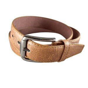 Mens Large Brown Belt Silver Buckle Western Textured Classic Casual Adjustable